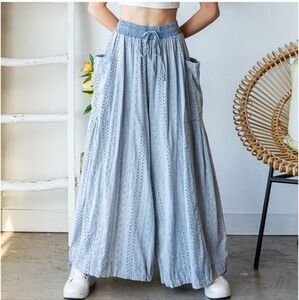 Elegant Sky Blue Wide-Leg Pants